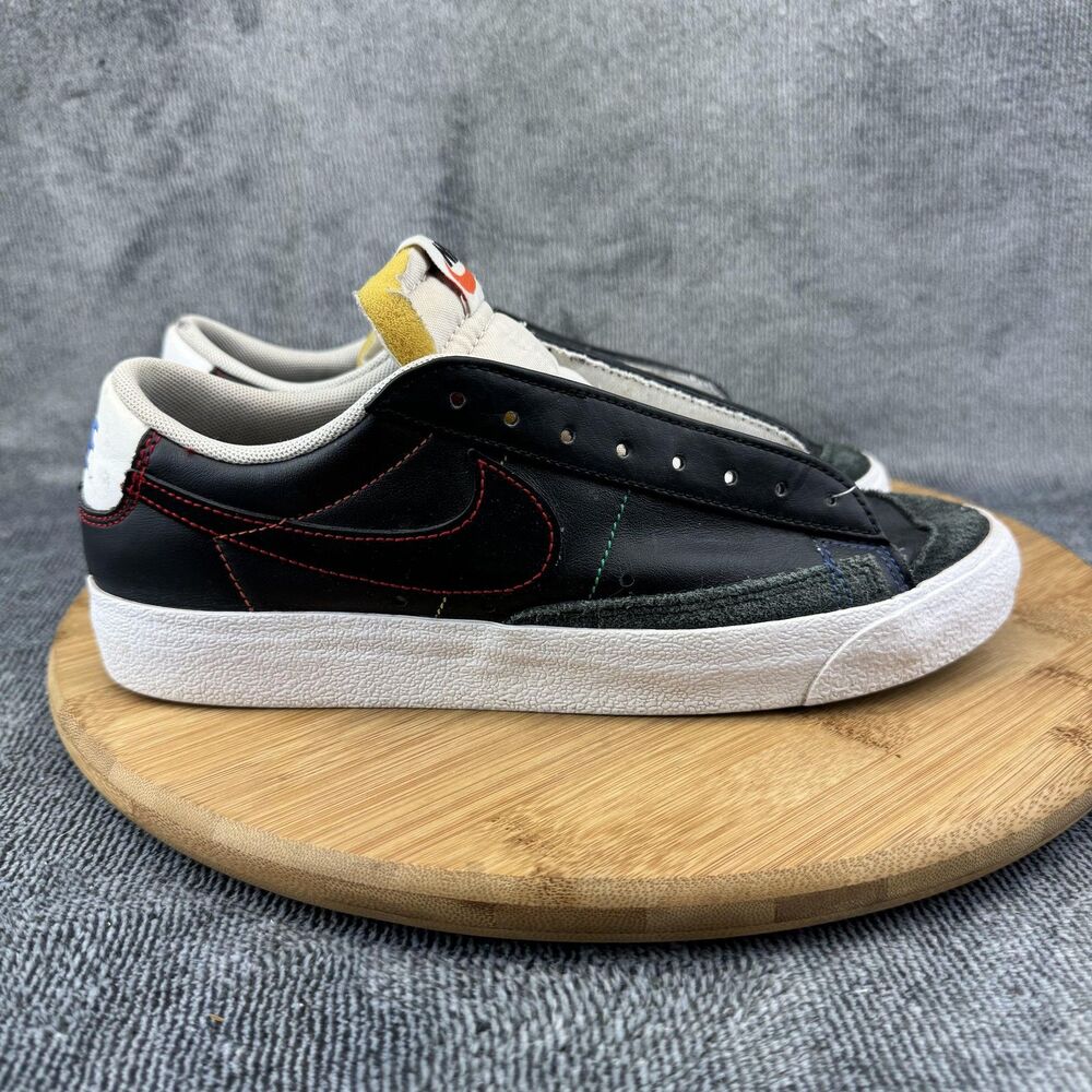 Nike Blazer Low 77 Shoes Womens Size 7.5 Black Leather Rainbow Stitch DJ6000-001